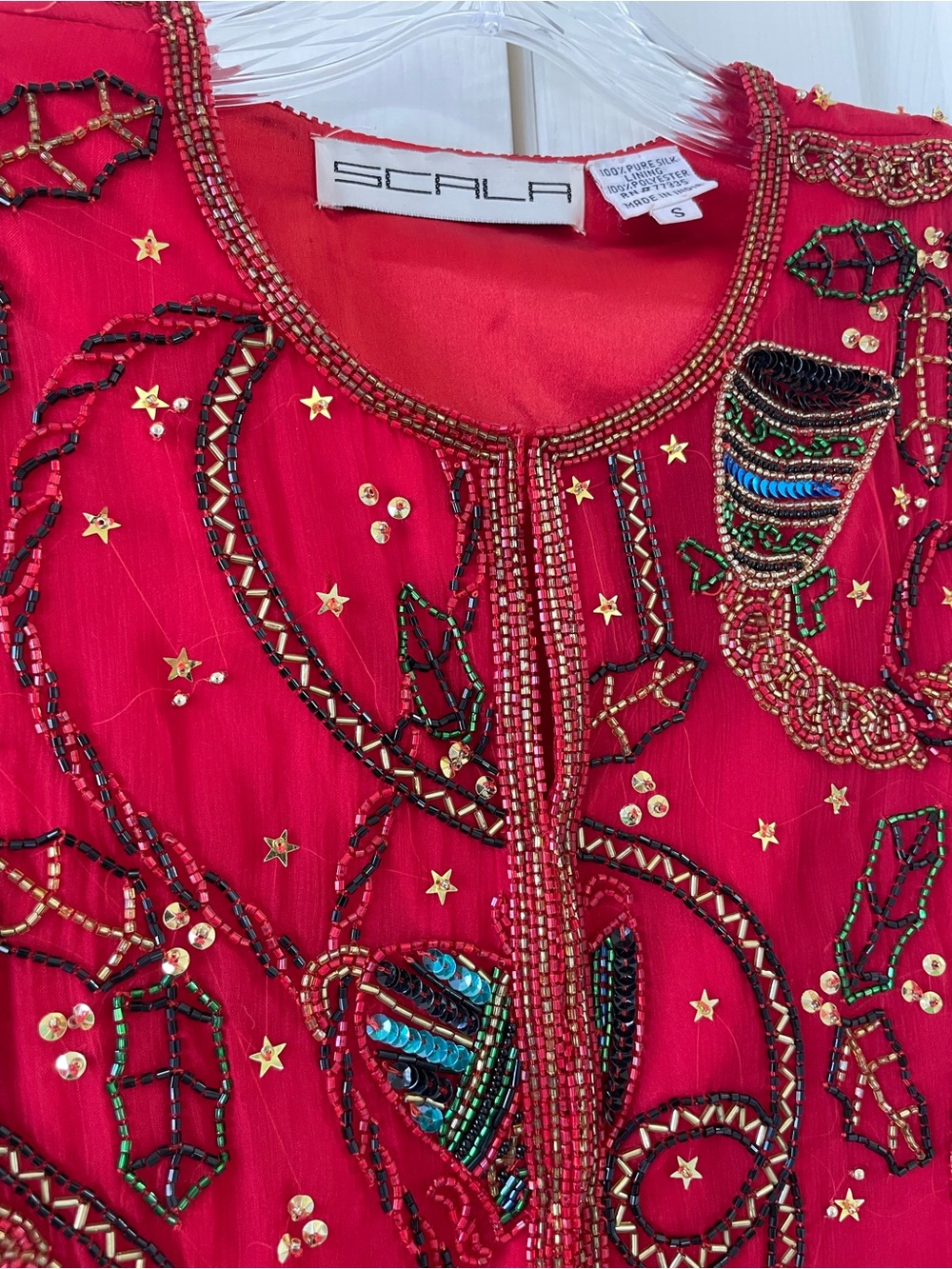 Vintage Scala 100% Silk Beaded Sequin Christmas Holiday Evening Jacket Size S - Picture 16 of 17